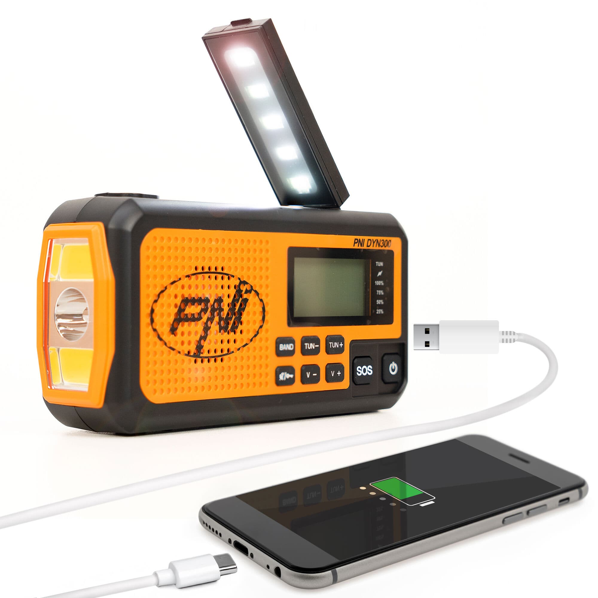 PNI DYN300 przenośne radio awaryjne AM/FM/SW, dynamo, latarka LED, powerbank 4000mAh - radio dla preppersa, survival