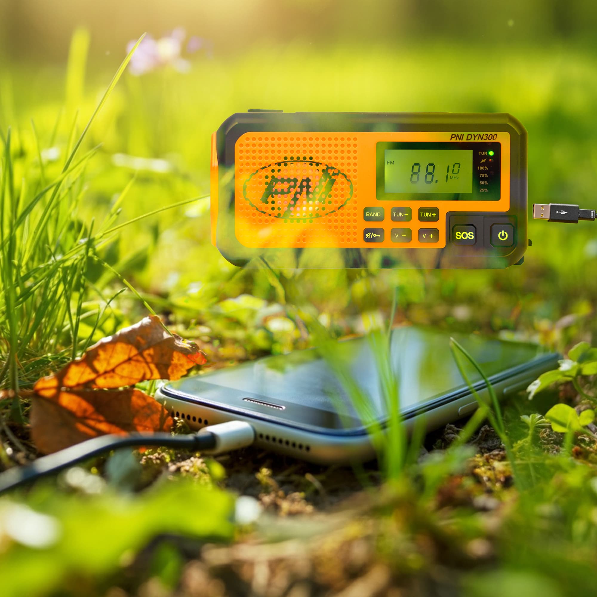 PNI DYN300 przenośne radio awaryjne AM/FM/SW, dynamo, latarka LED, powerbank 4000mAh - radio dla preppersa, survival