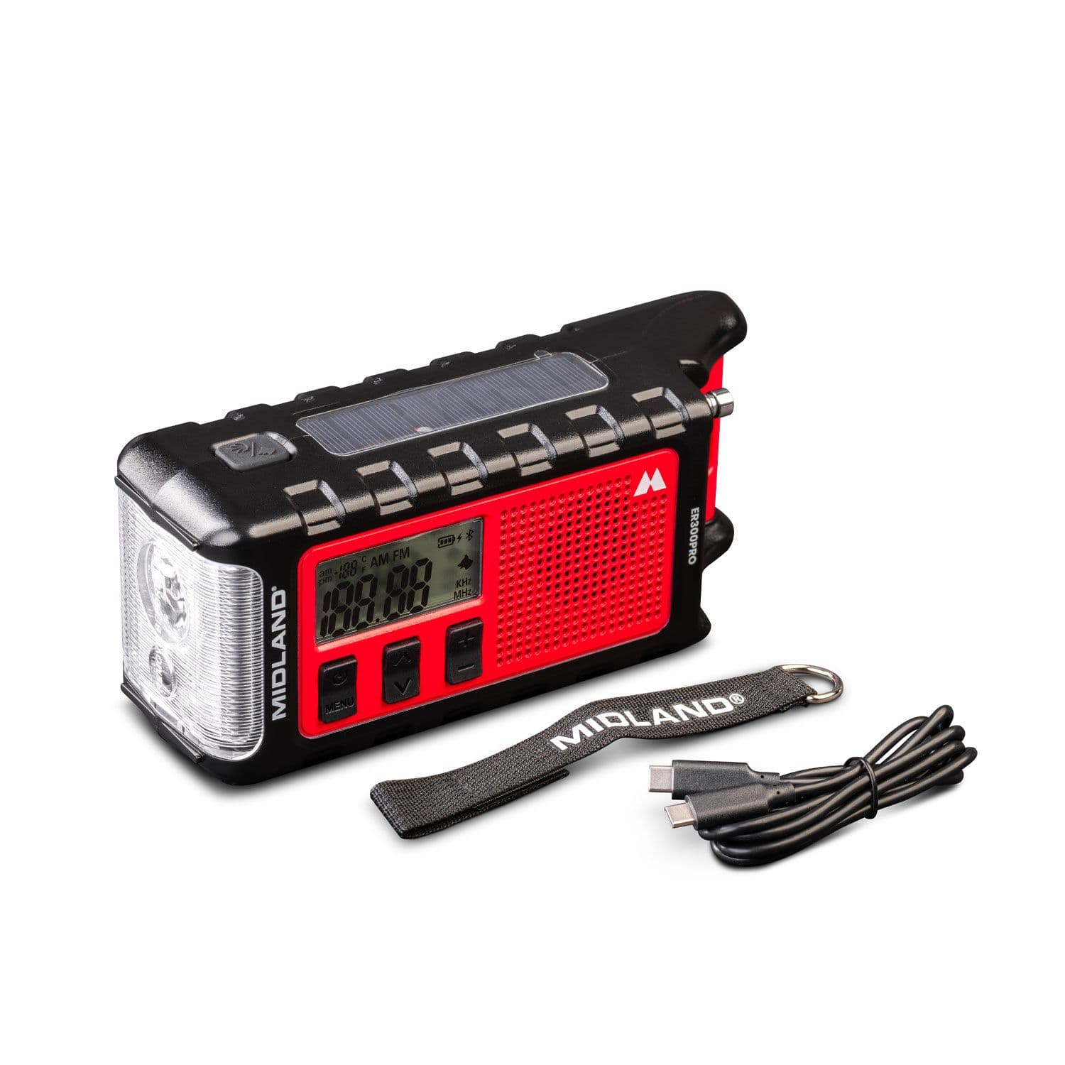 Midland ER300 PRO radio awaryjne AM/FM powerbank 10000mAh, latarka, bluetooth i wieloma źródłami zasilania - radio dla preppersa, survival