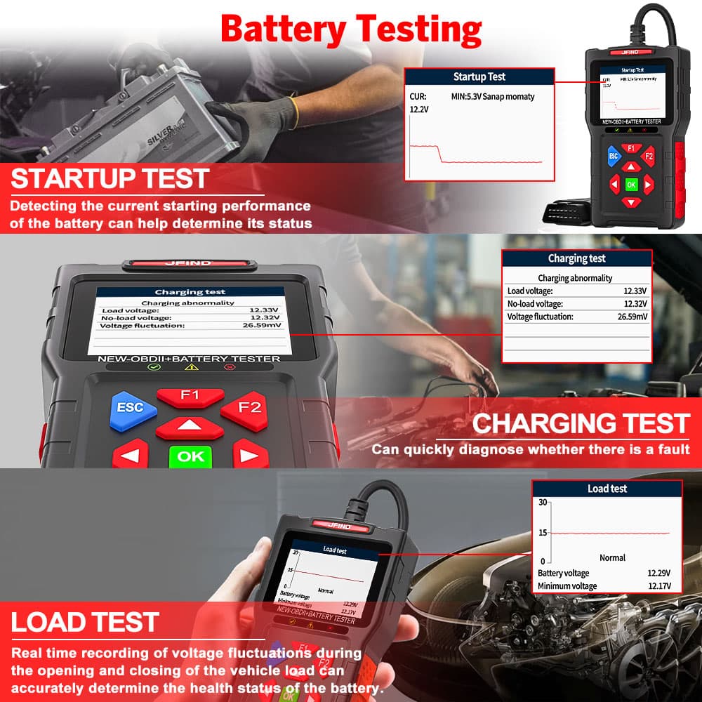JFIND JF700 ULTRA 2w1 tester akumulatorów 12V/24V + skaner diagnostyczny OBD-2 - diagnostyka / odczyt i kasowanie błędów / test baterii POLSKIE MENU