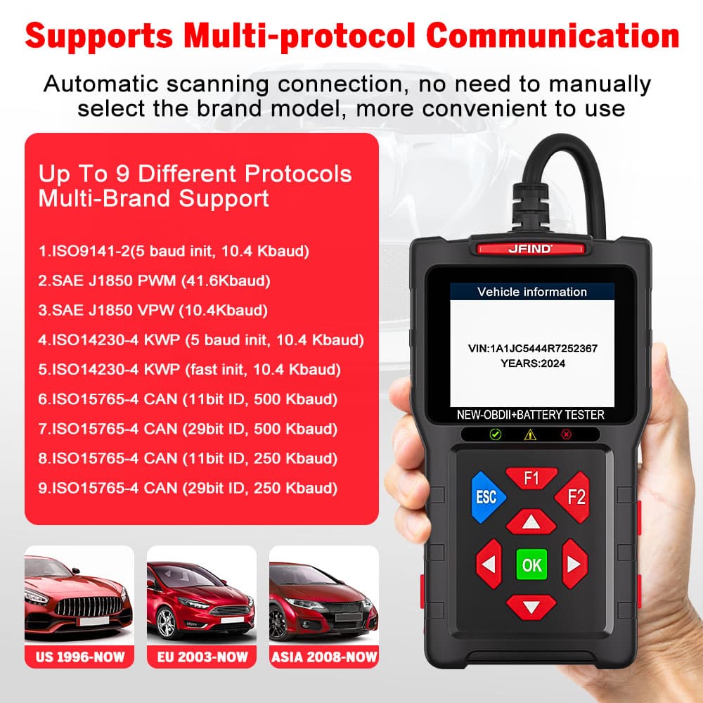 JFIND JF700 ULTRA 2w1 tester akumulatorów 12V/24V + skaner diagnostyczny OBD-2 - diagnostyka / odczyt i kasowanie błędów / test baterii POLSKIE MENU