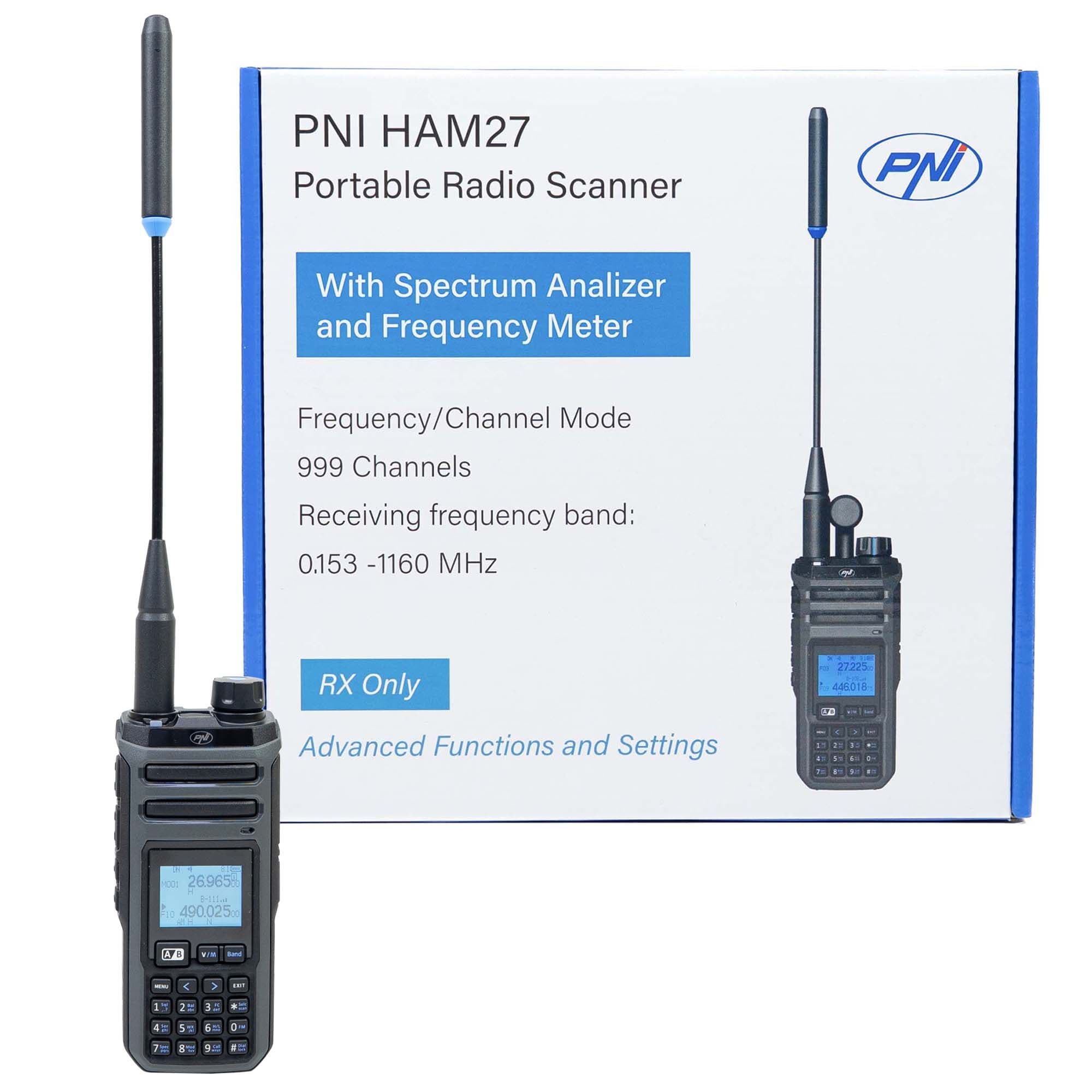 PNI HAM27 skaner radiowy odbiornik AM FM 0.1-1160MHz np. pasmo lotnicze, morskie, kolejowe, służby, CB radio, PMR, radio FM, pasma amatorskie