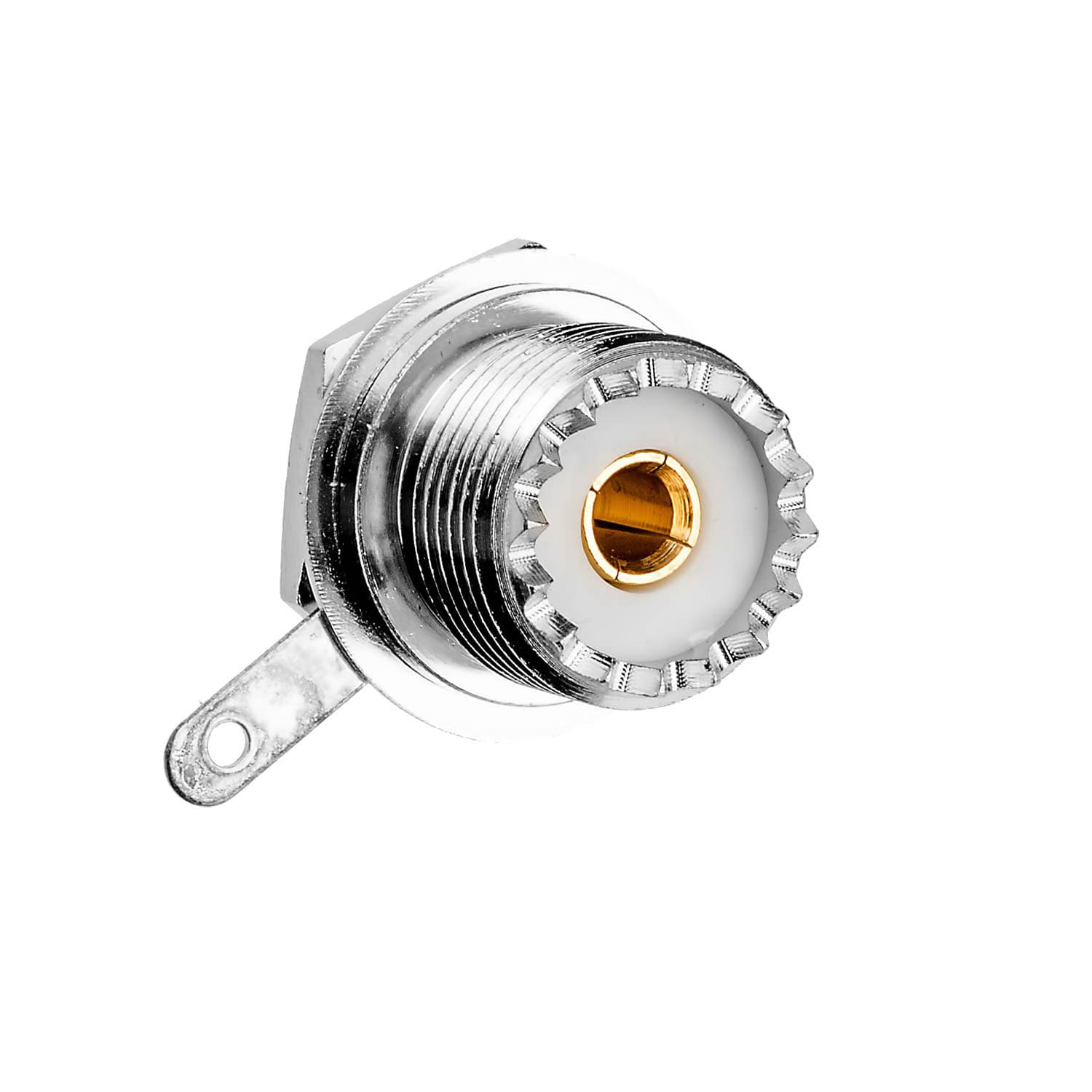 Gniazdo UHF do obudowy okrągłe PTFE/Gold Radiora (do wtyków UC-1 PL-259) SO-239