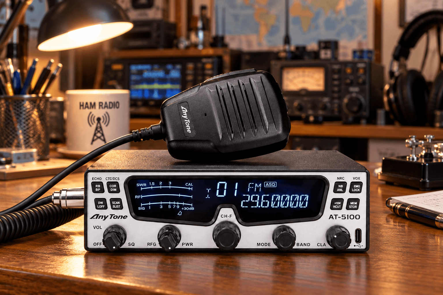 AnyTone AT-5100BT EXPORT kompaktowy radiotelefon amatorski 24-30MHz AM/FM/SSB 30W z ASQ, RF Gain, Bluetooth, NRC