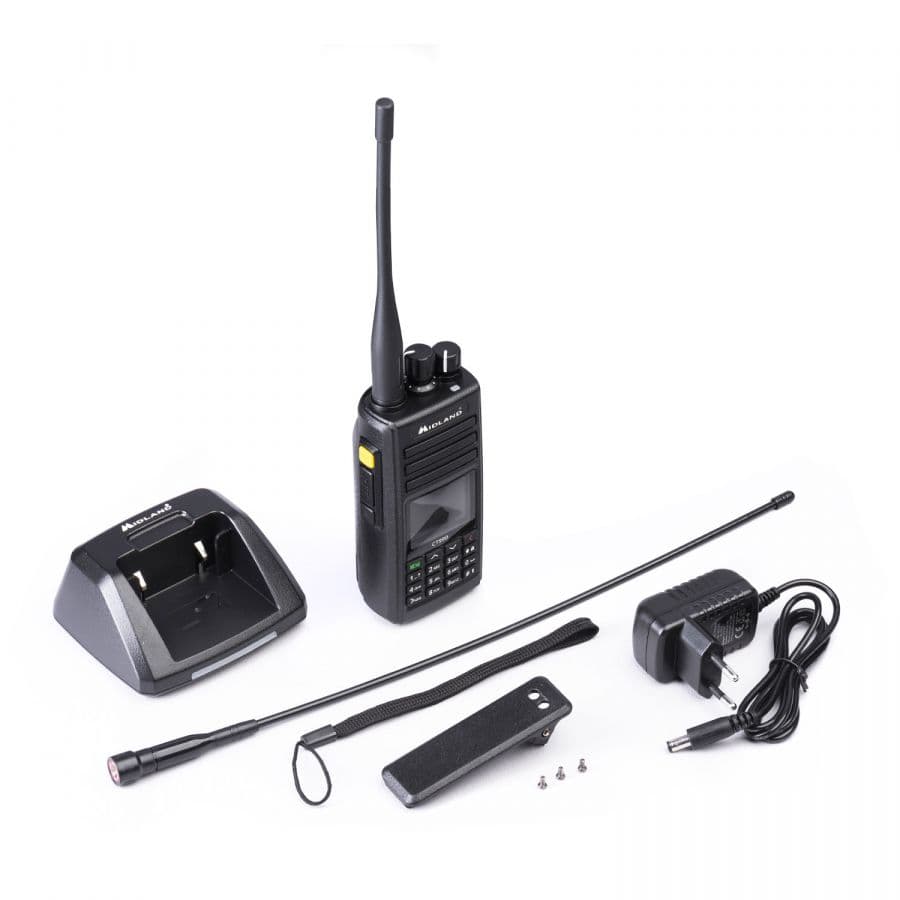 Midland CT990 EB Export radiotelefon ręczny 10W VHF UHF + skaner częstotliwości, obudowa IP-67, bateria 3600mAh, dwie anteny (radio przenośne VHF UHF)