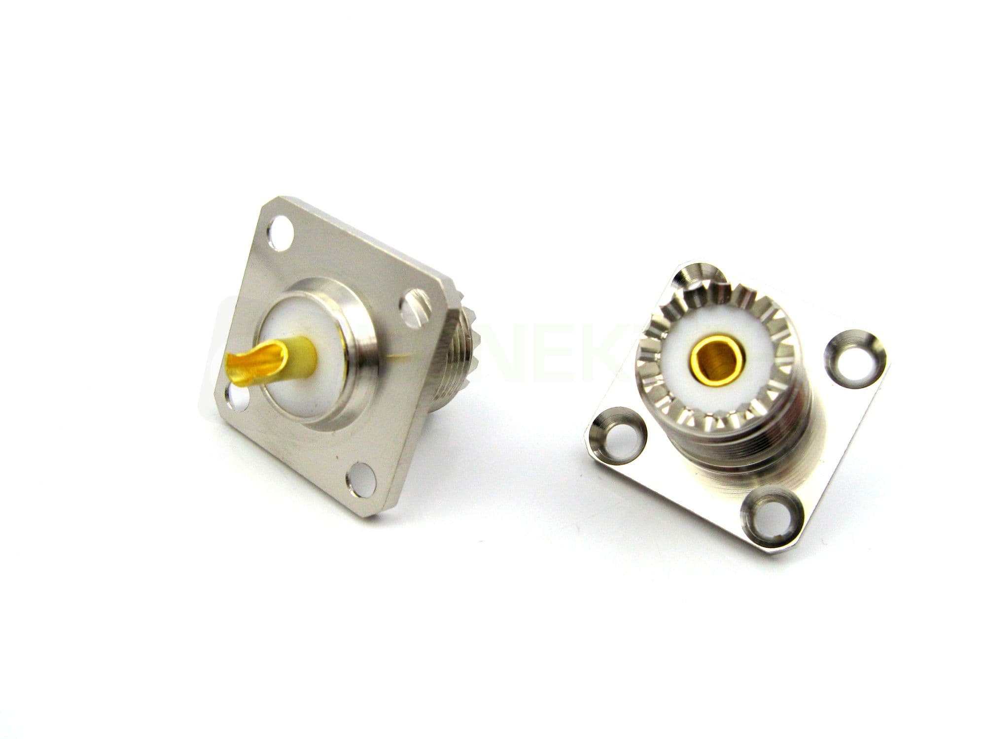 Gniazdo panelowe UHF (SO 239, do wtyku UC-1) do obudowy, prostokątne RADIORA PTFE/Gold