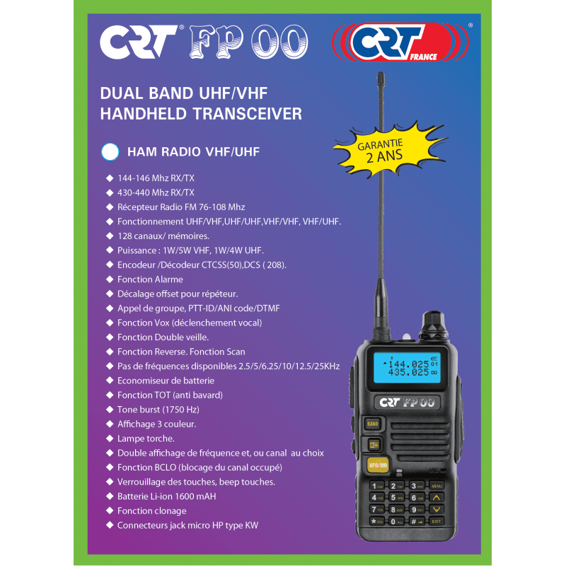CRT FP00 radiotelefon ręczny 5W VHF/UHF + skaner częstotliwości (lepszy od Baofeng UV-5R, UV-82)