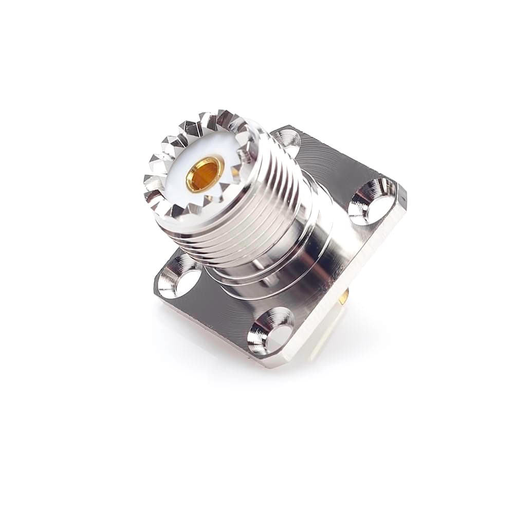 Gniazdo panelowe UHF (SO 239, do wtyku UC-1) do obudowy, prostokątne RADIORA PTFE/Gold