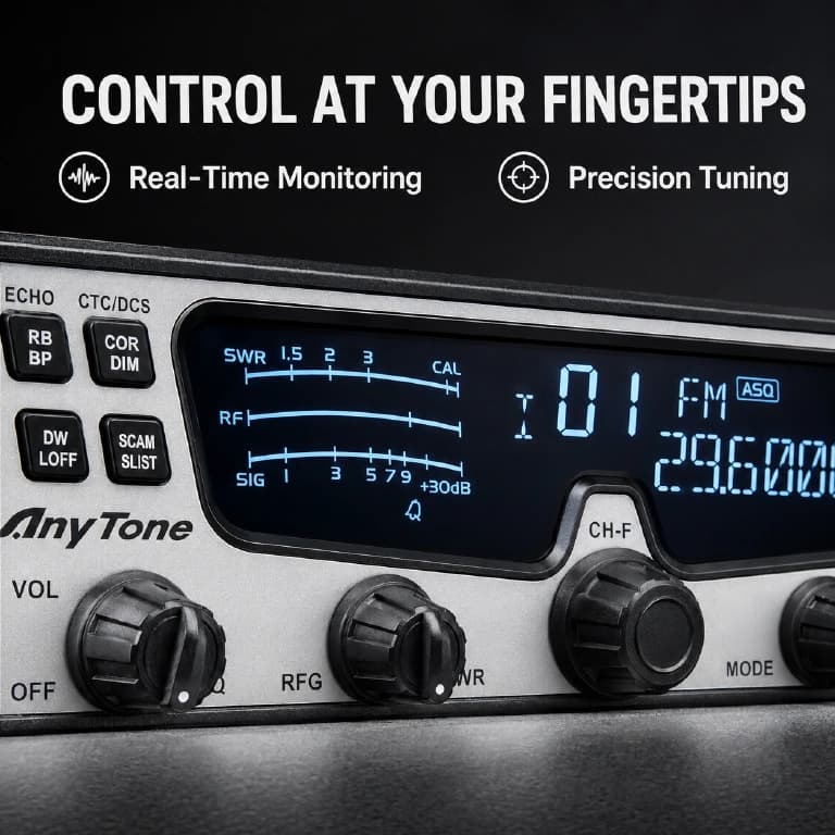 AnyTone AT-5100 EXPORT kompaktowy radiotelefon amatorski 24-30MHz AM/FM/SSB 30W z ASQ, RF Gain, NRC